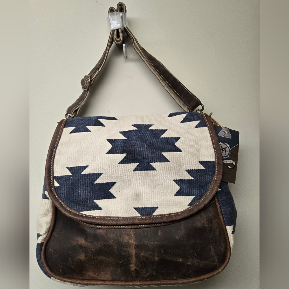 NWT Handmade Hopofly Shoulder Bag - Leather And Canvas